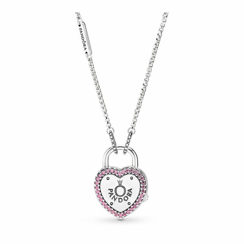 Pandora Lock Your Promise Necklace - Sterling Silver/Pink/Cubic Zirconia - Canada | SL9660DO